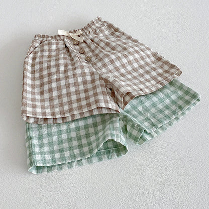 Linen Cotton Plaid Shorts