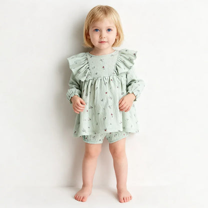 Ruffle Floral Cotton Shorts Set