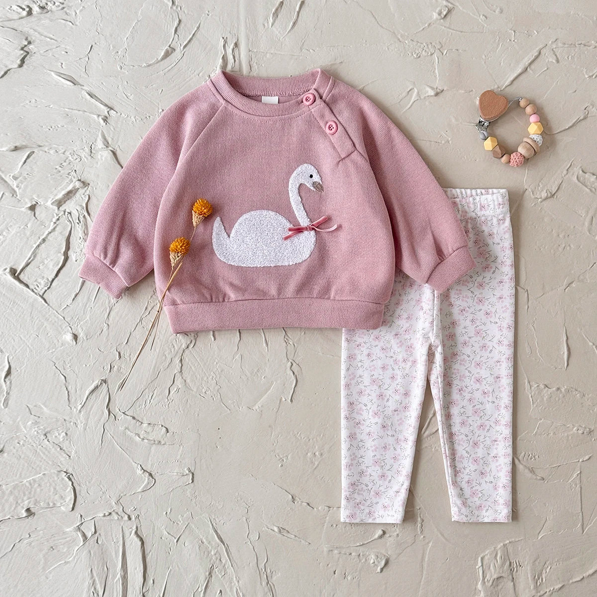 Swan Embroidered Sweater Set