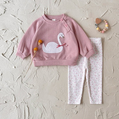 Swan Embroidered Sweater Set