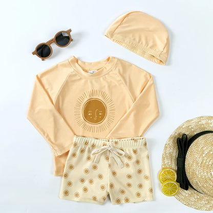 Boys Long sleeve Swimsuit Set. 3Pcs