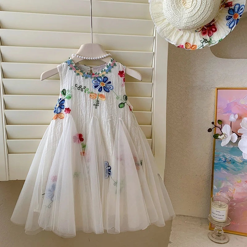 Floral Neckline Tulle Dress