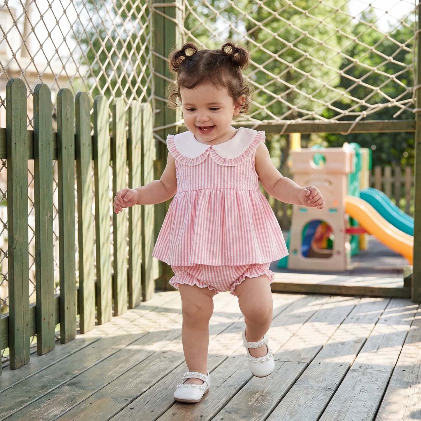 Frill Collar Stripe Set