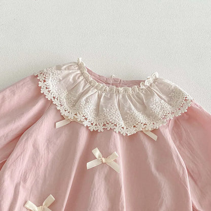 Lace Collar Ribbon Romper