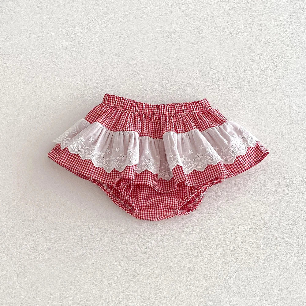 Plaid Ruffles Lace Skirt