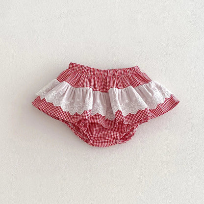 Plaid Ruffles Lace Skirt