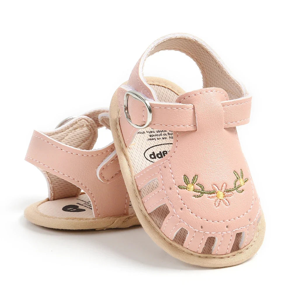 Embroidered Floral Pre-Walker Sandals
