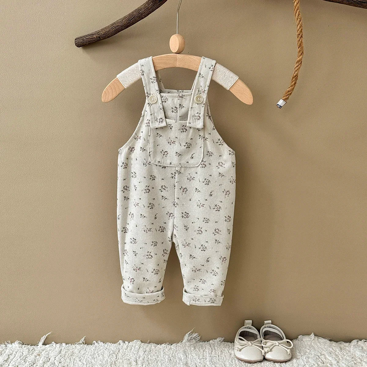 Floral Corduroy Dungarees Jumpsuit