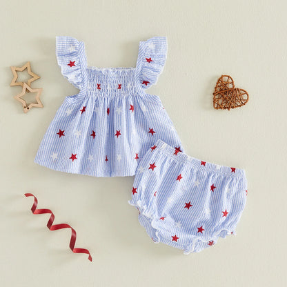 Star Print Fly Sleeve Shorts Set