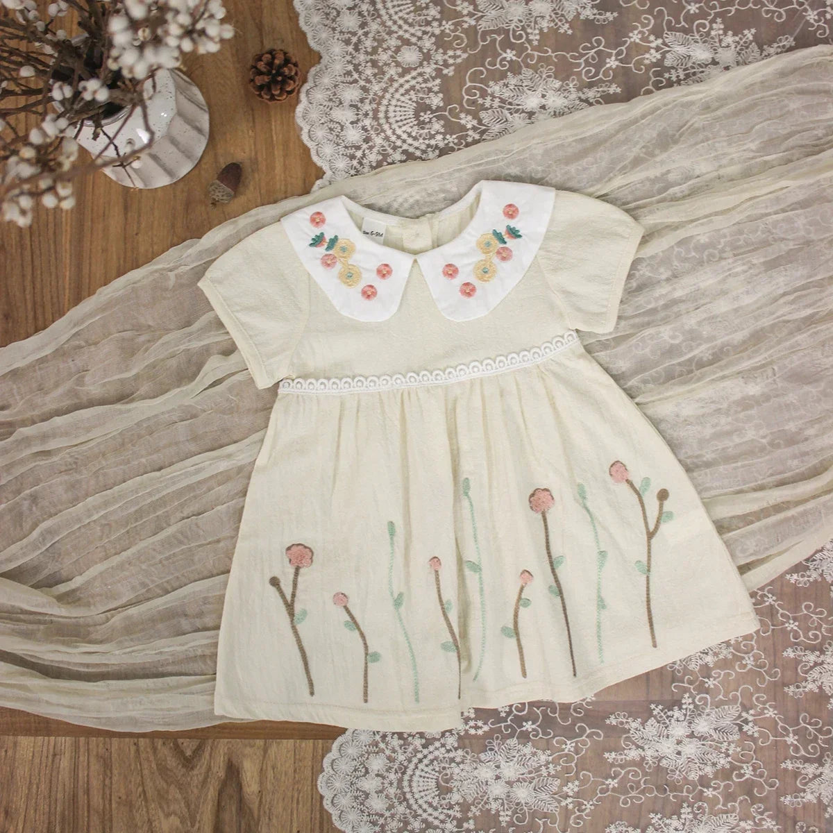 Floral Embroidery Baby Doll Dress