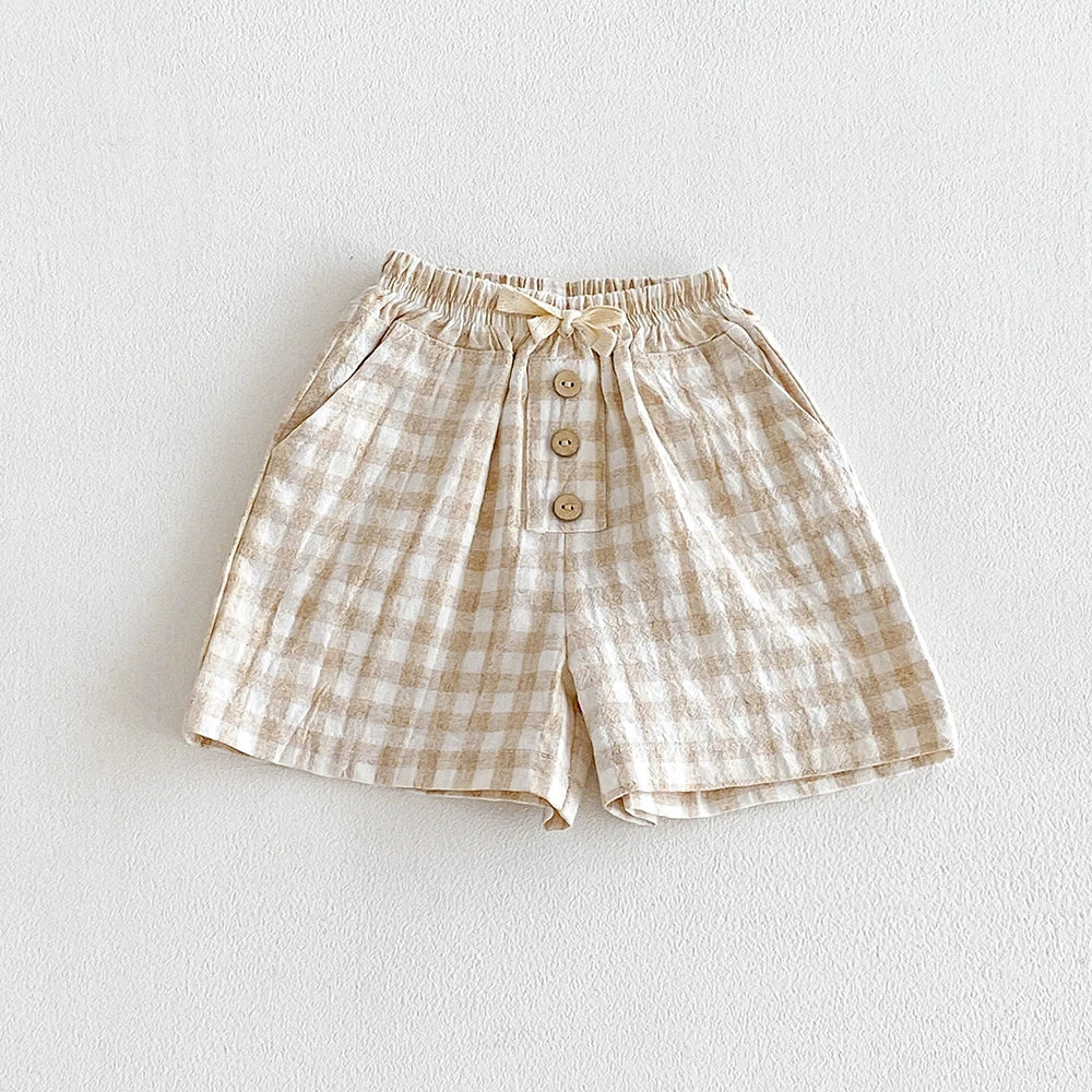 Linen Cotton Plaid Shorts