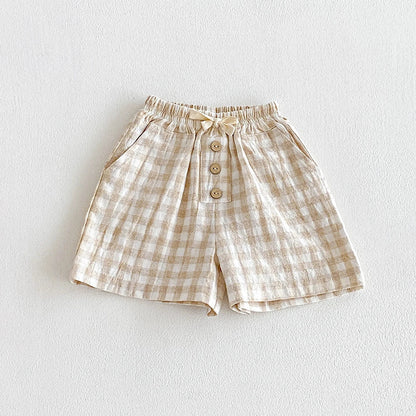 Linen Cotton Plaid Shorts