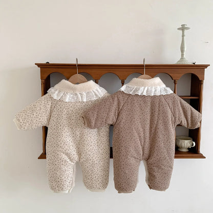 Floral Lace Collar Plush Jumpsuit