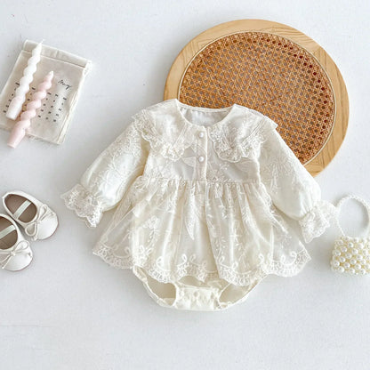 Lace Button up Romper Dress