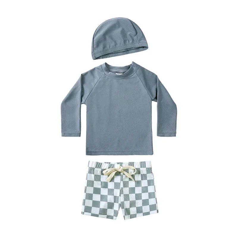 Boys Long sleeve Swimsuit Set. 3Pcs