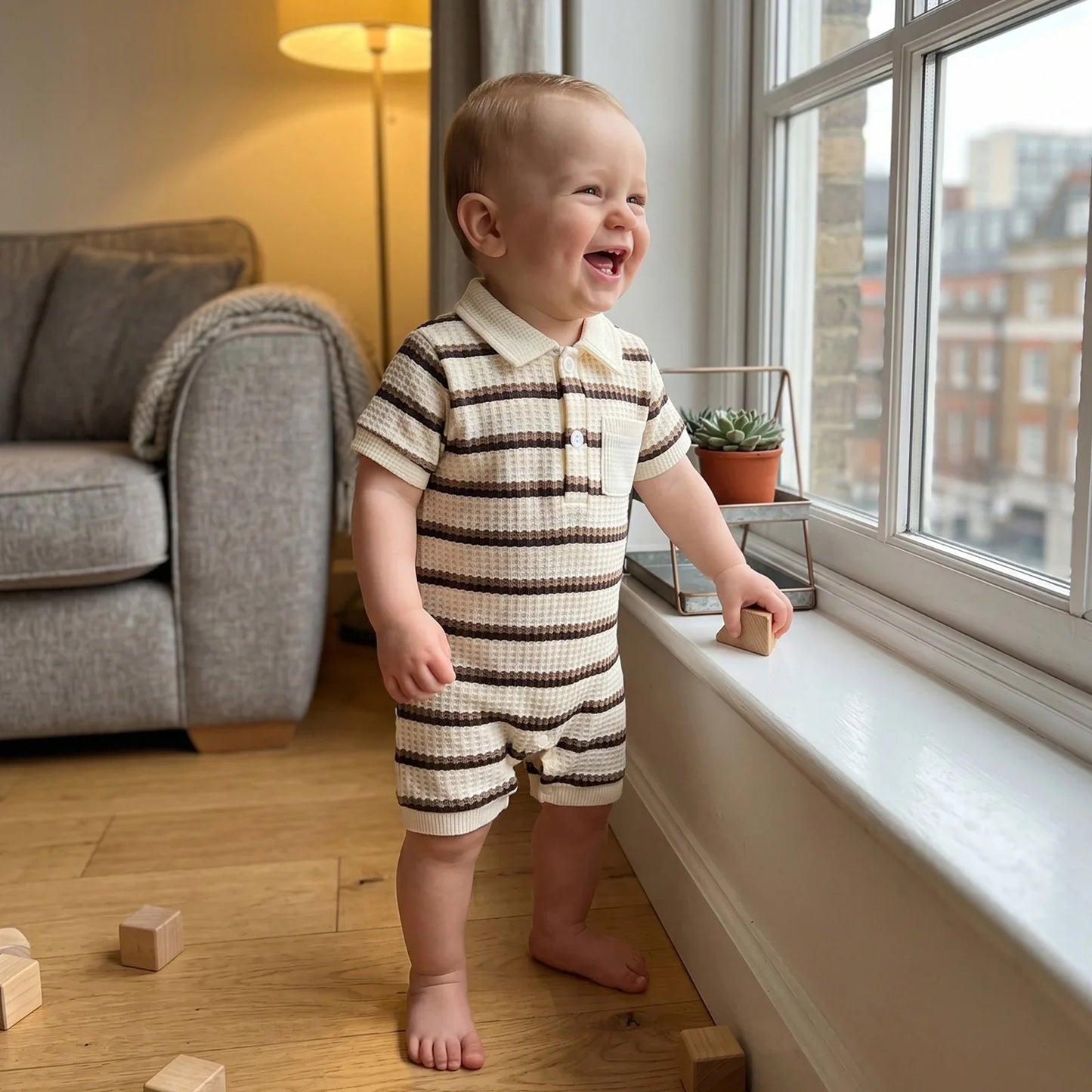 Classic Stripe Waffle Romper
