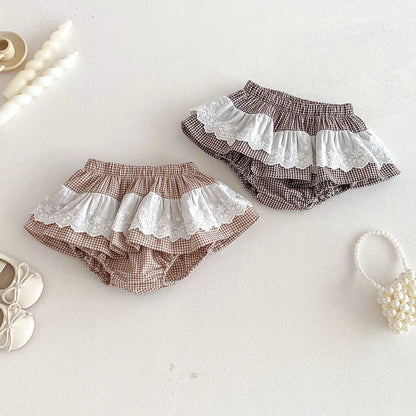 Plaid Ruffles Lace Skirt