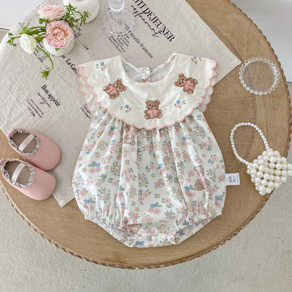 Little Bear Embroidery Collar Romper