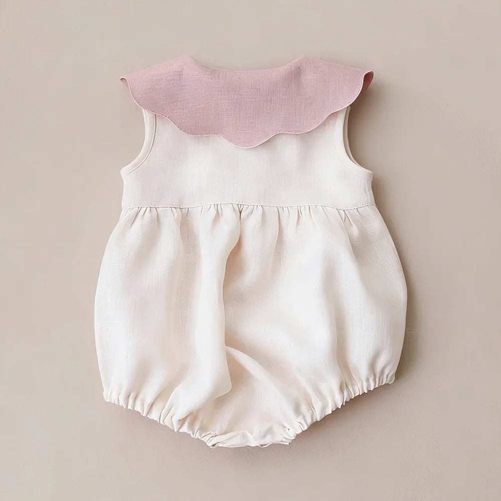 Embroidered Flap Cotton Long Sleeve Romper