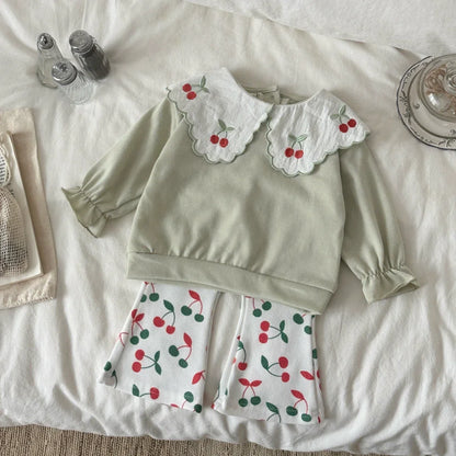 Cherry Embroidery Lapel Set
