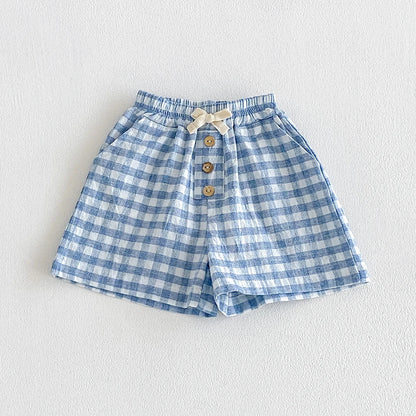 Linen Cotton Plaid Shorts
