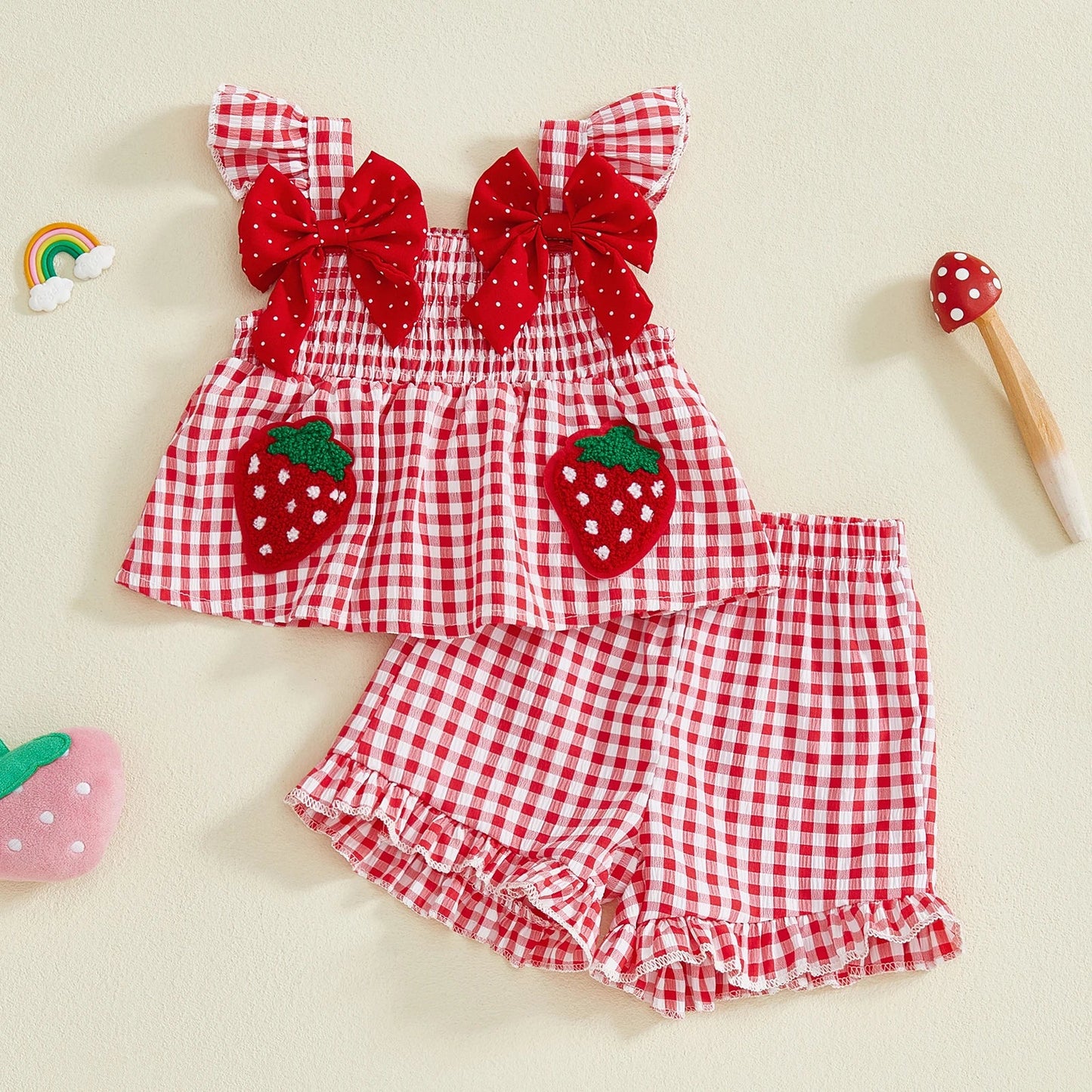 Plaid Polka Dot Strawberry Set
