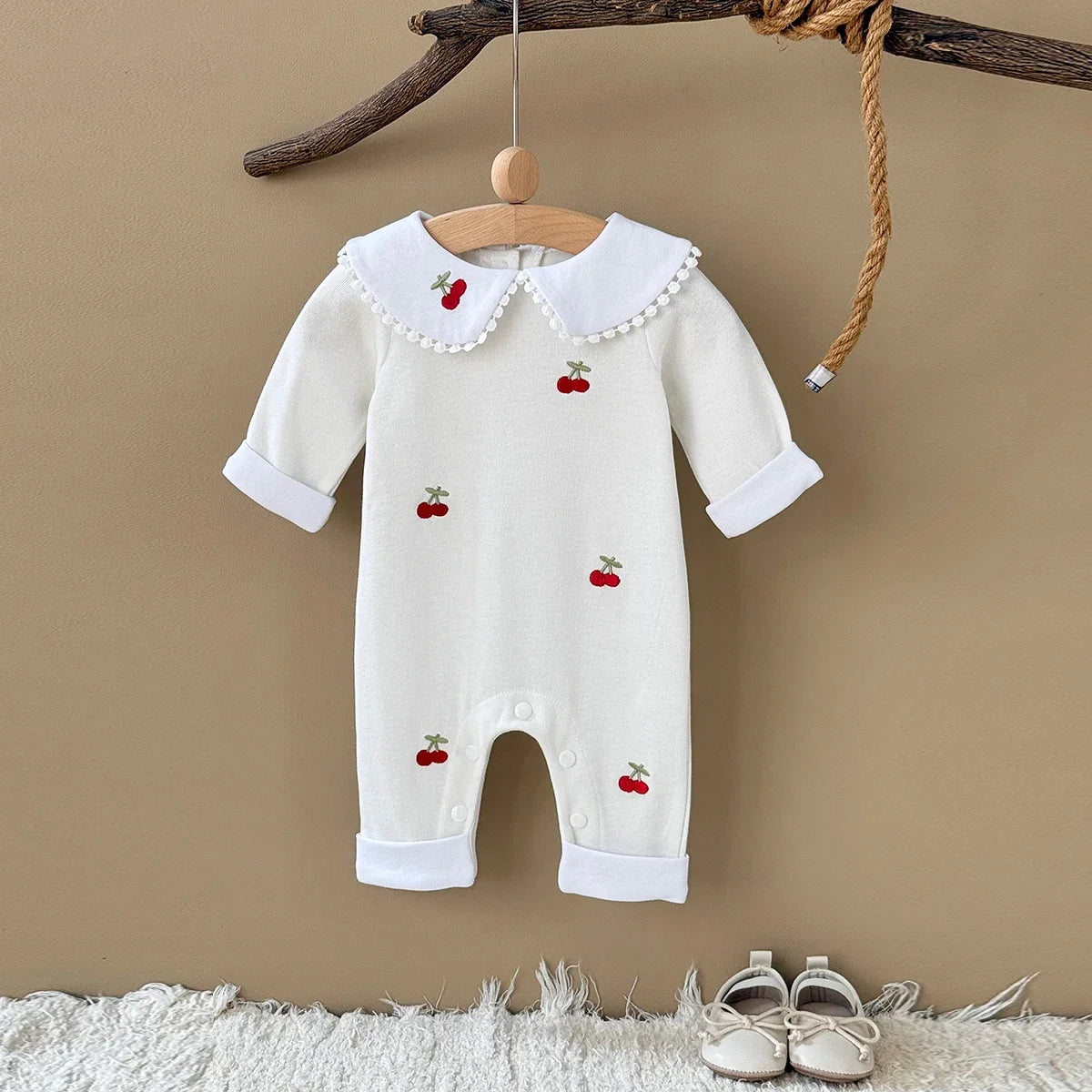 White Cherry Print Jumpsuit