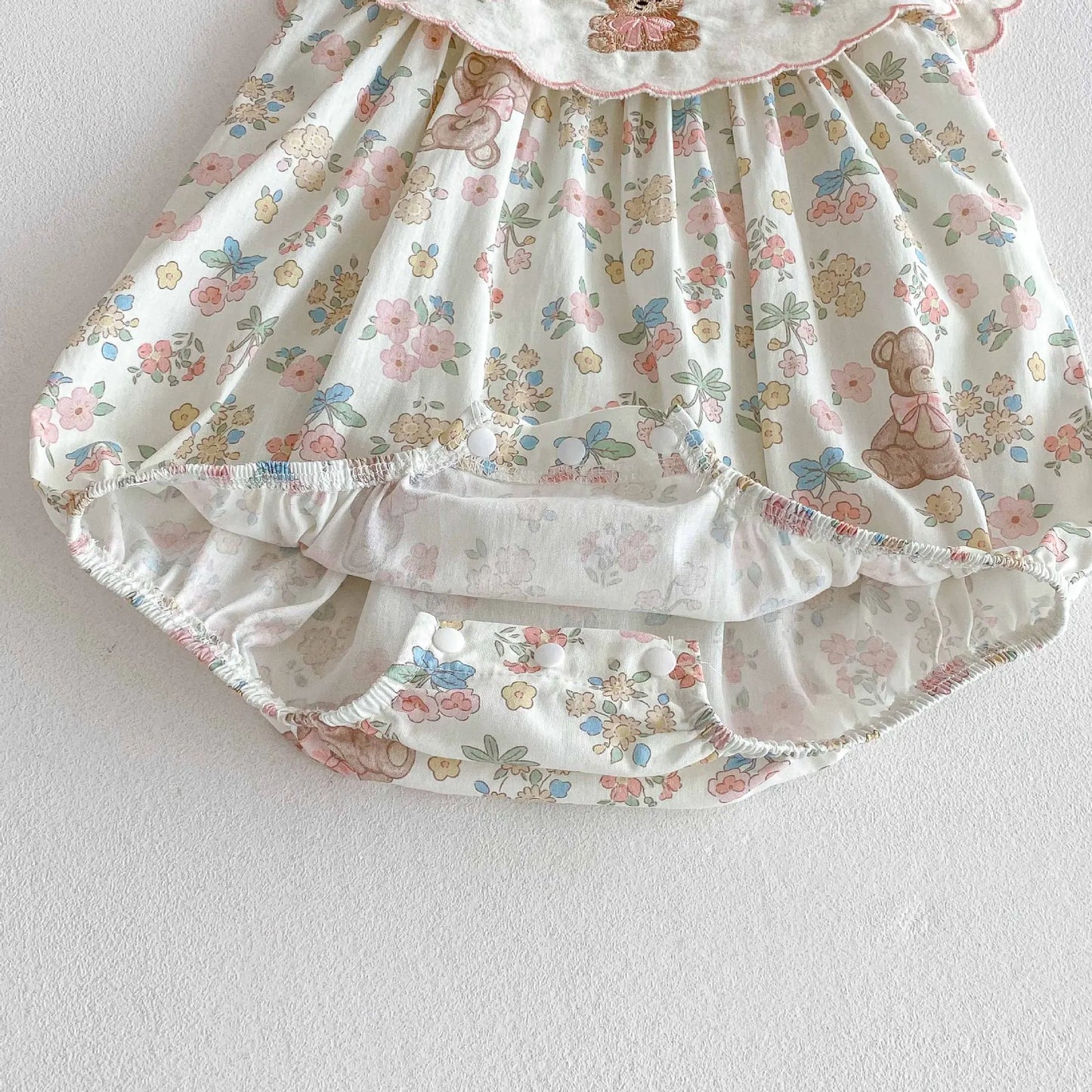 Little Bear Embroidery Collar Romper