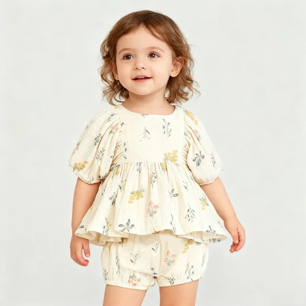 Ruffle Floral Cotton Shorts Set