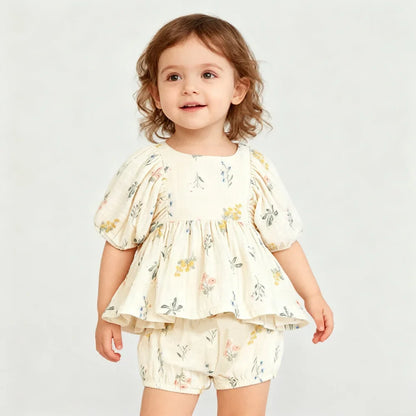 Ruffle Floral Cotton Shorts Set