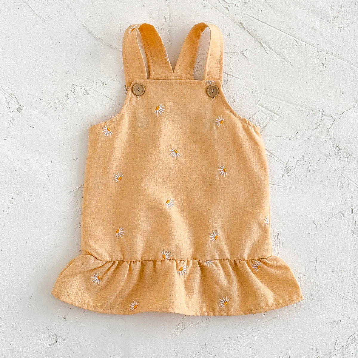 Yellow Floral Embroidery Suspender Dress