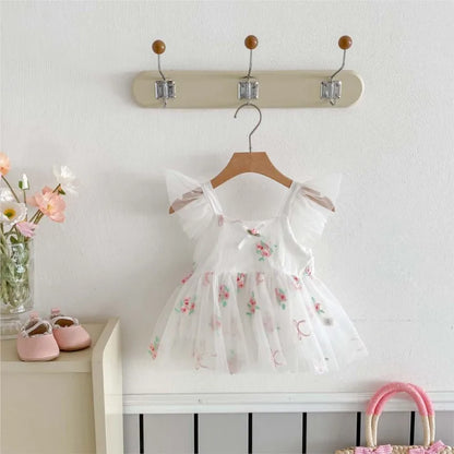 Fly Sleeve Floral Tulle Dress