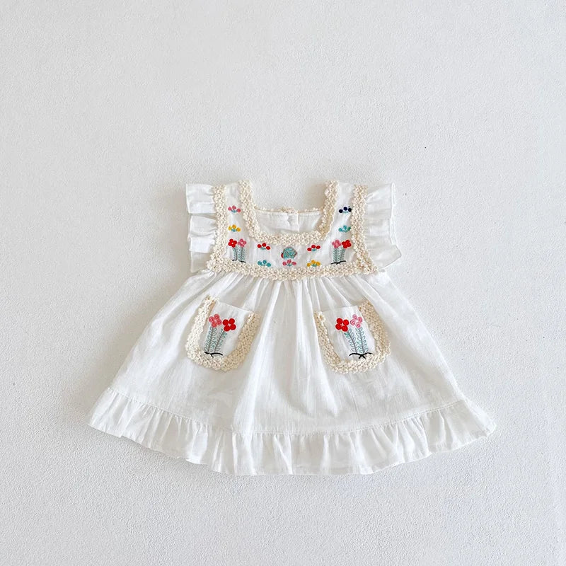 White Frill Embroidery Dress