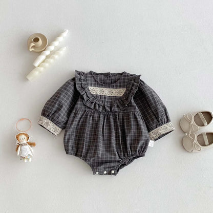 Retro Checkered Lace Detail Romper