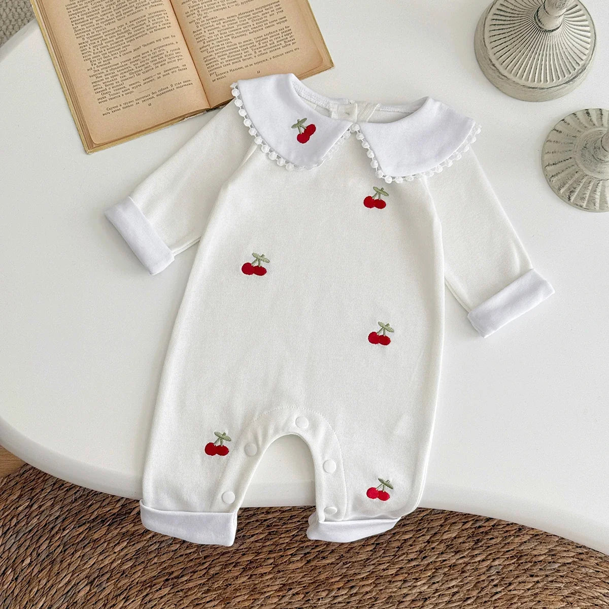 White Cherry Print Jumpsuit
