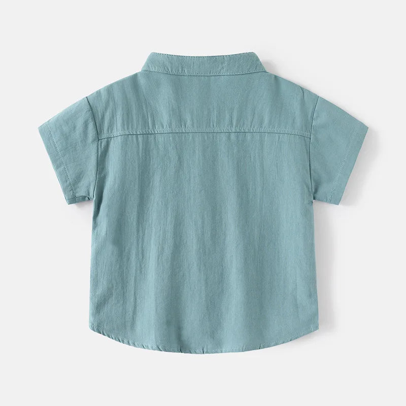 Stand Collar Solid Cotton Shirt