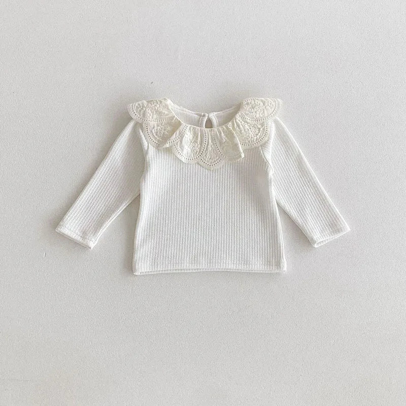 Embroidered Flower Lotus Collar Top