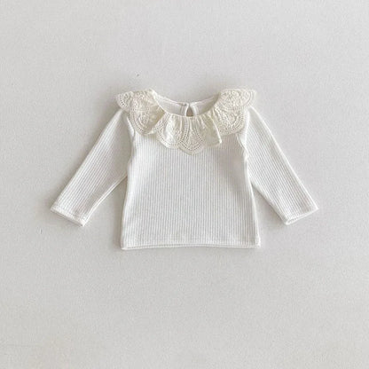 Embroidered Flower Lotus Collar Top