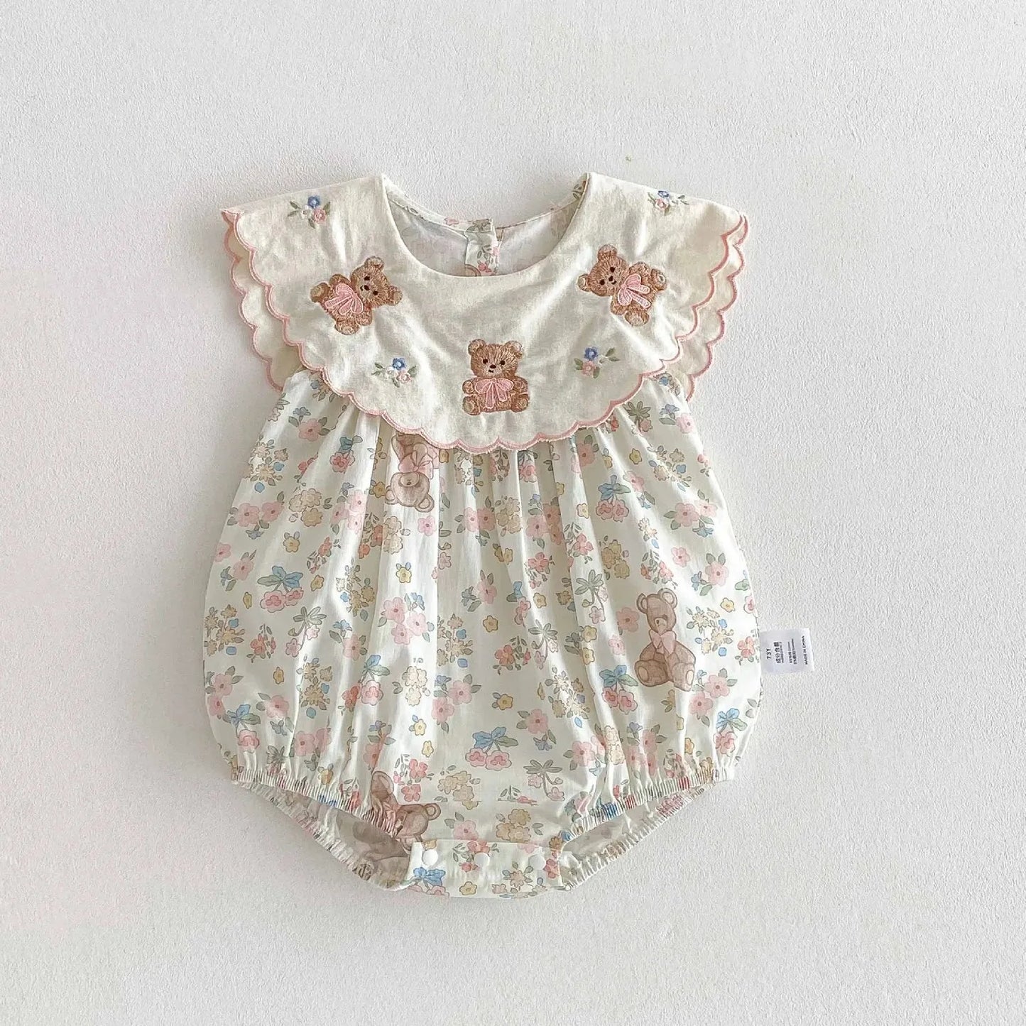 Little Bear Embroidery Collar Romper
