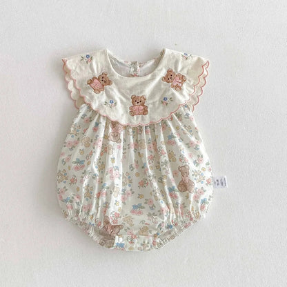 Little Bear Embroidery Collar Romper