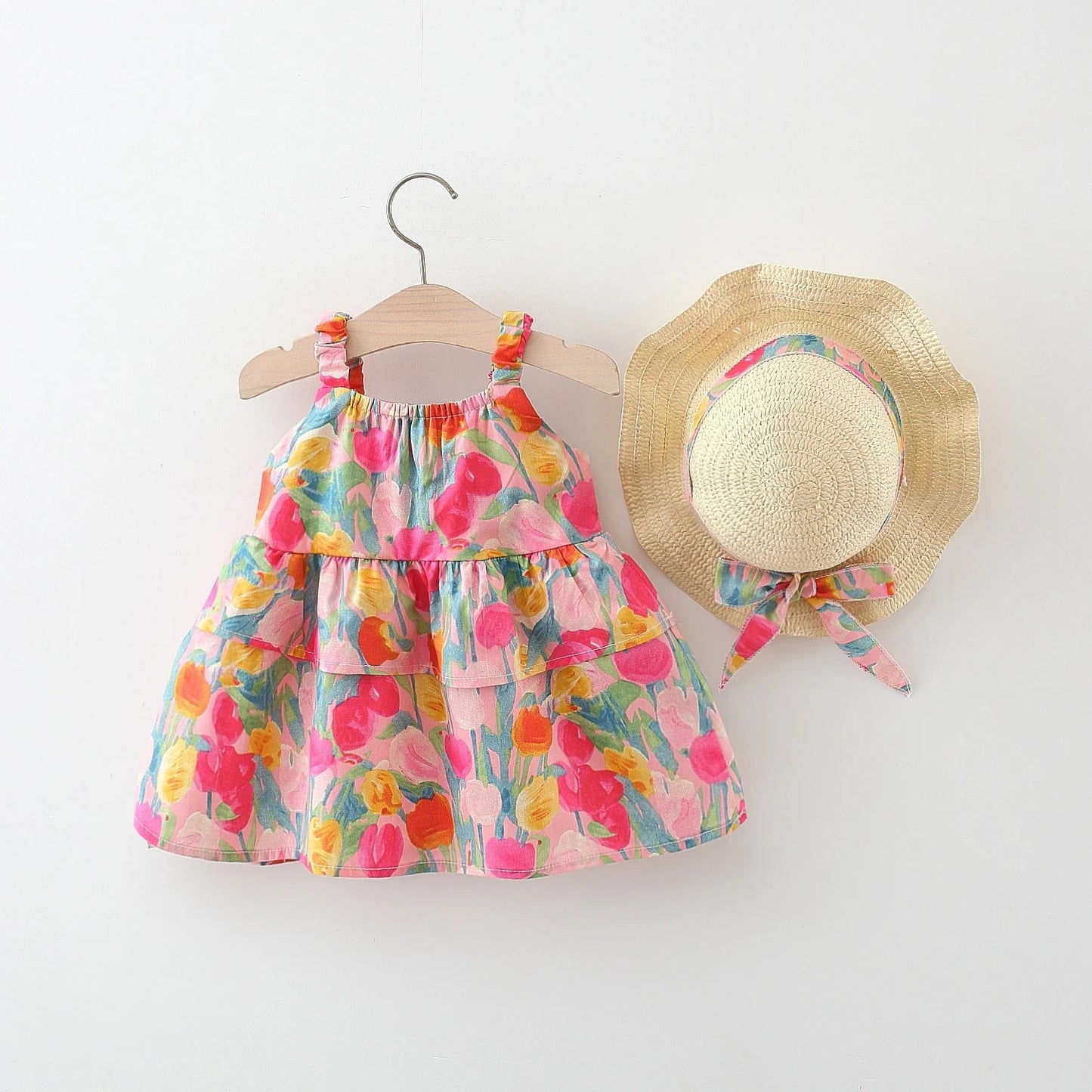 Layered Cotton Floral Dress w Hat