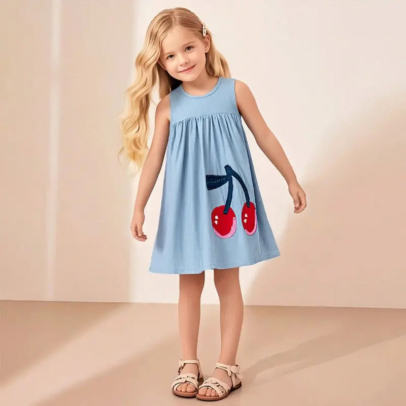 Sleeveless Cherry Blue Dresses
