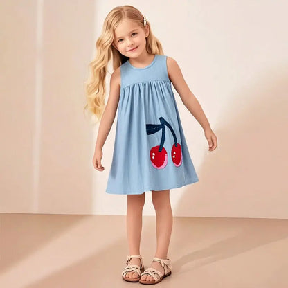 Sleeveless Cherry Blue Dresses