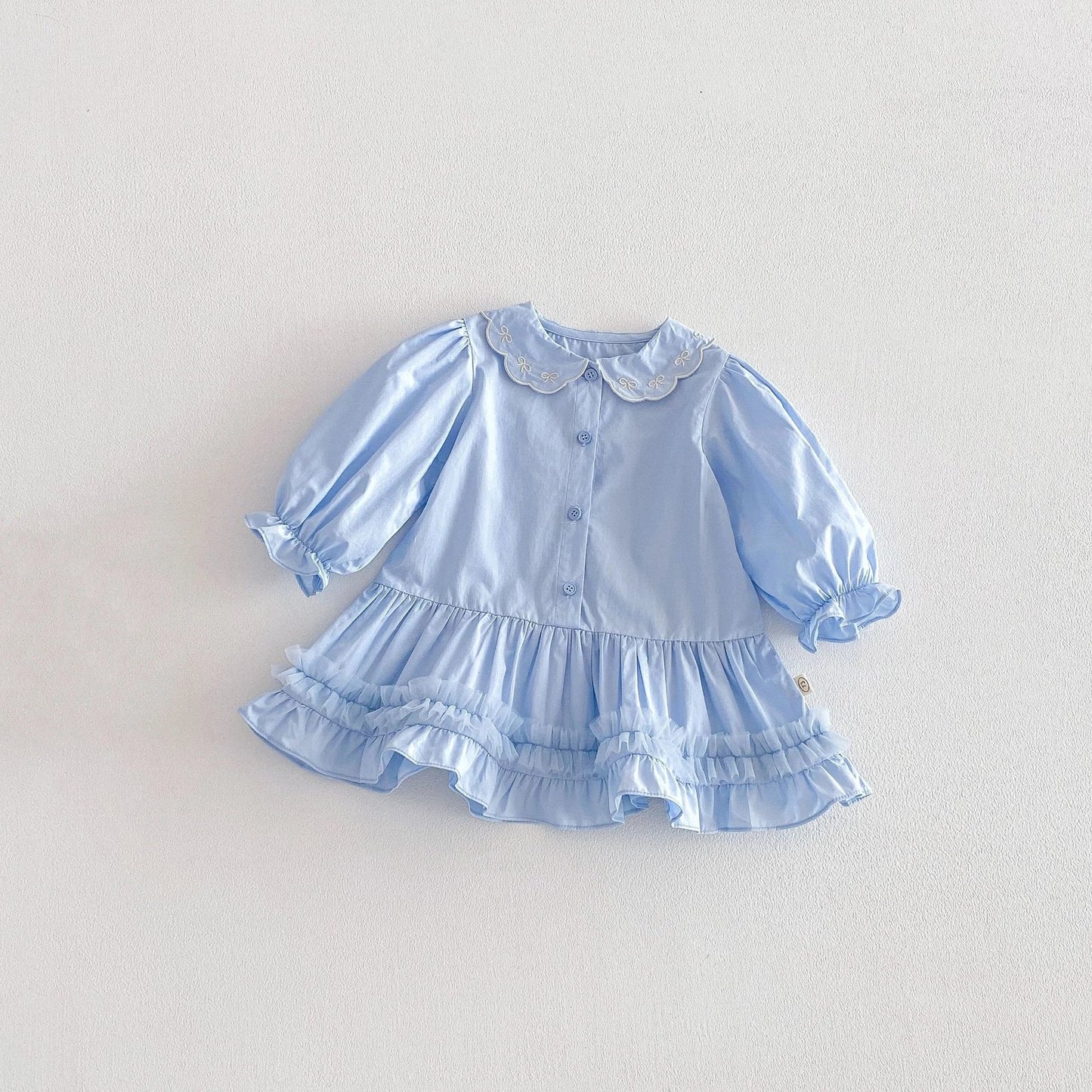 Embroidered Ribbon Collar Frill Dress