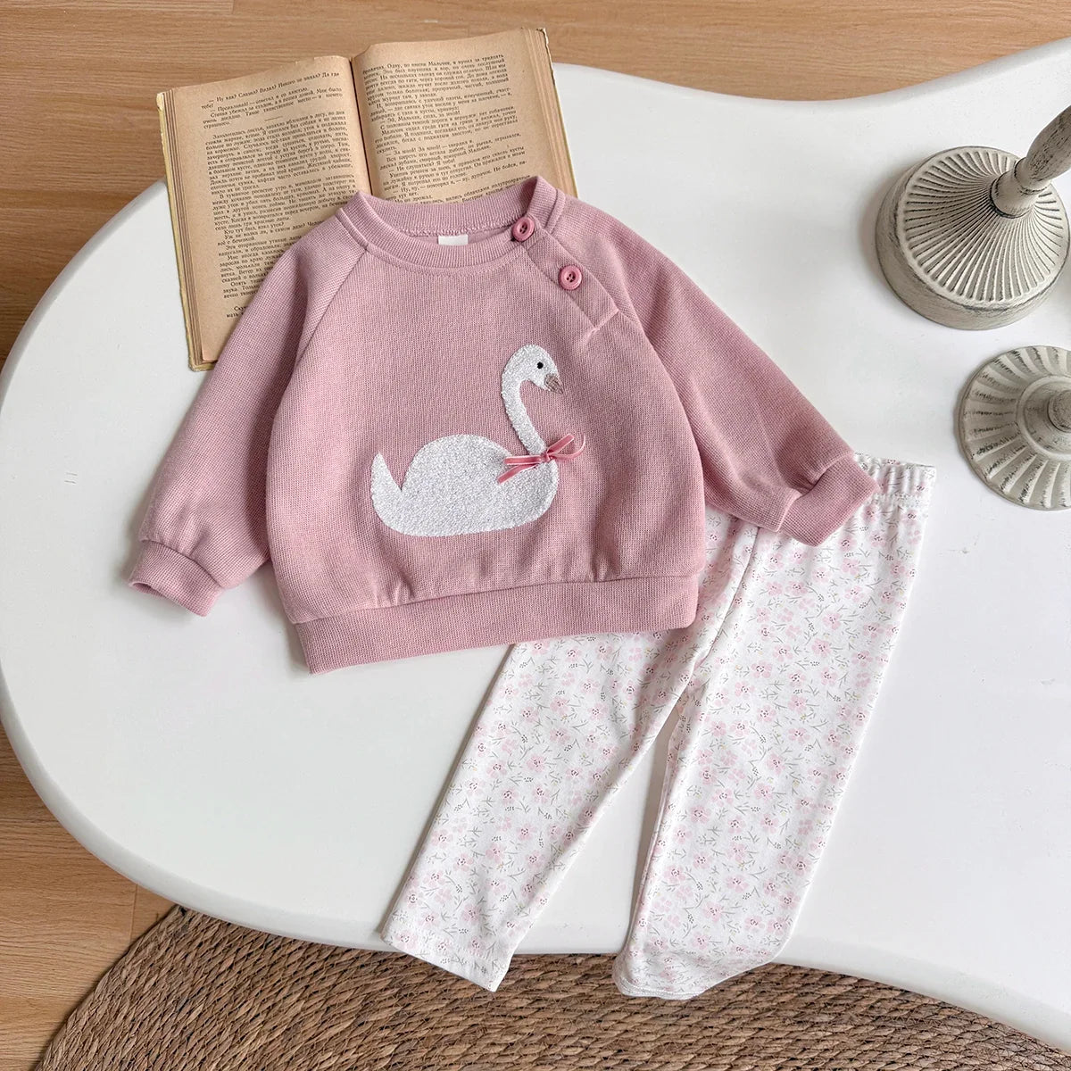 Swan Embroidered Sweater Set
