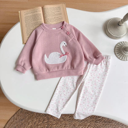 Swan Embroidered Sweater Set