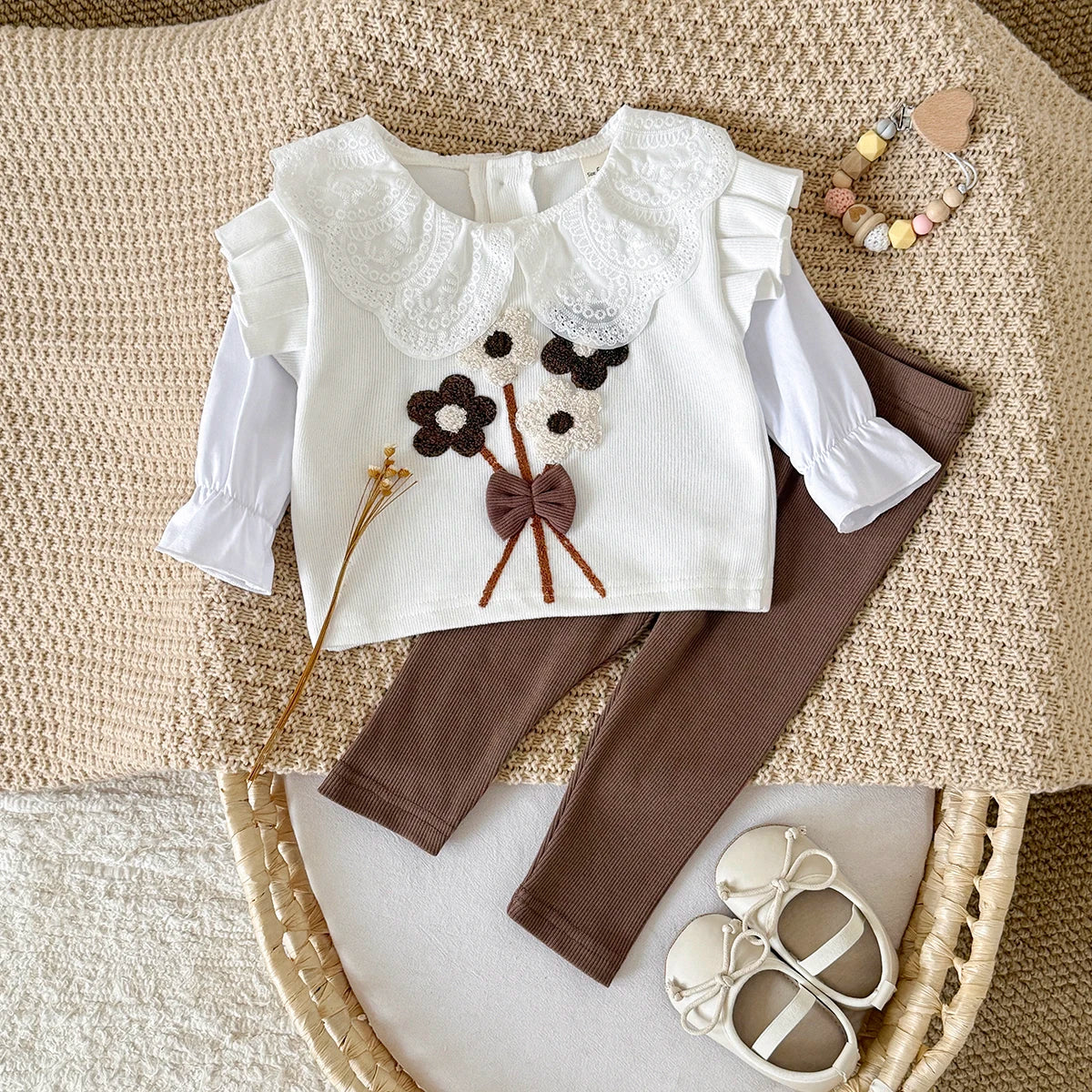 Brown Flower Embroidery Set