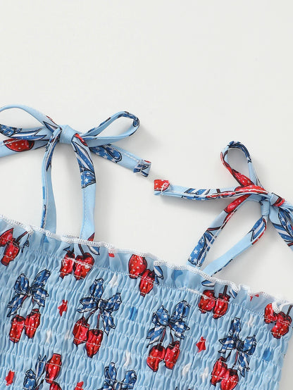 Blue Cherry Print Romper