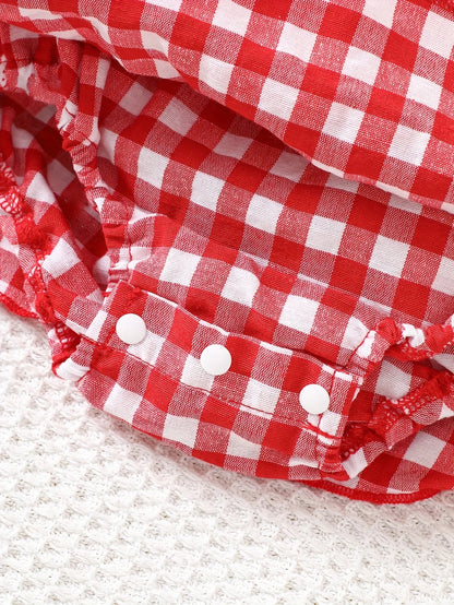 Strawberry Plaid  Layered Romper