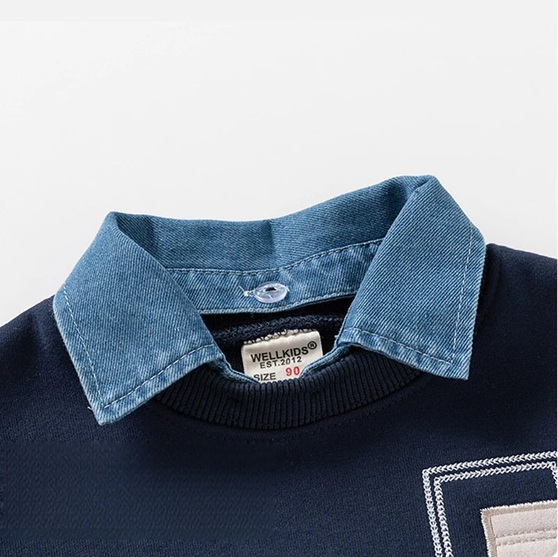 Denim Collar Sweatshirt